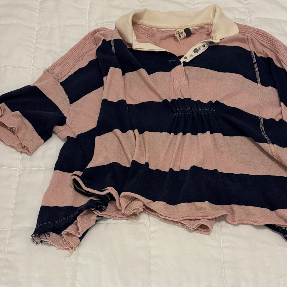 Free People Pink and Black Buttoned Top